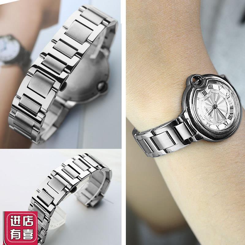 适用卡地亚蓝气球手表带w钢表带男女士实心不锈钢配件蝴蝶扣