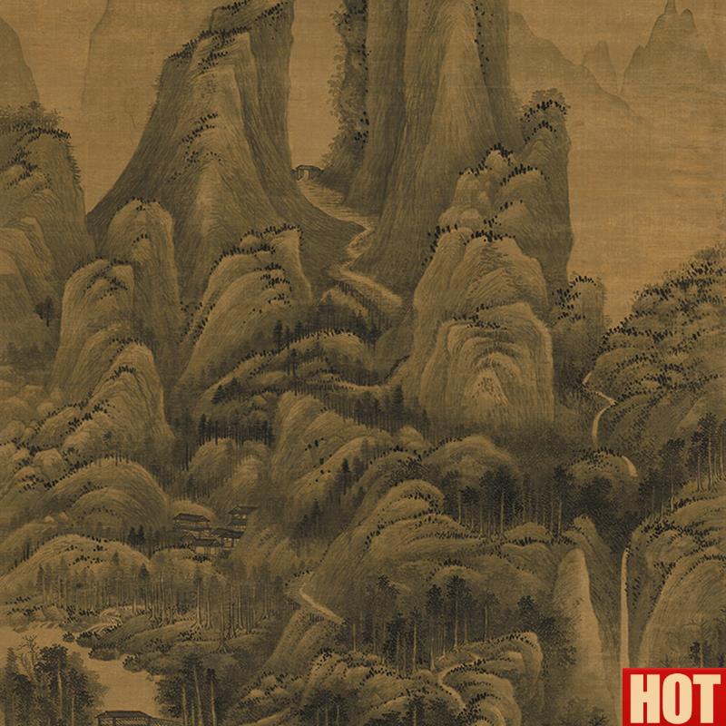 王翚关山秋霁图国画y山水绢画艺术微喷复制画仿古画