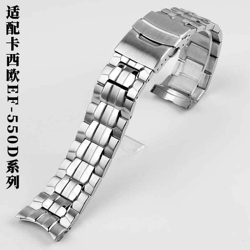 实心不锈钢表带适配卡西欧EF-550钢带5147防水硅胶手V表带22mm表