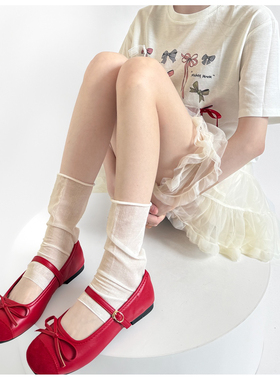 韩系薄款卷边堆堆丝袜袜套奶白色ins风踩脚纯色薄透灰色网纱腿袜