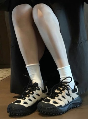 秋季白色卷边中高筒短袜ins潮春秋日系堆堆袜jk学院风纯棉中筒袜