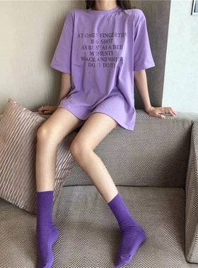 网红款韩国东大门紫色糖果女堆堆袜
