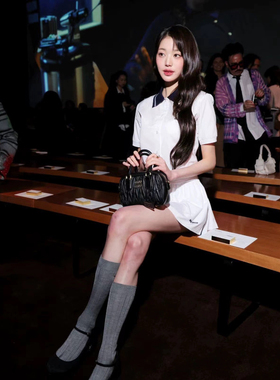 张元英同款灰色小腿袜子女春秋新款竖条纹纯色中筒袜百搭jk堆堆袜