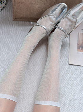 韩国进口aileen亮丝薄款长筒袜银白色银葱显瘦百搭堆堆袜独立包装