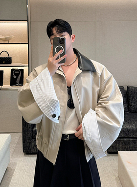 拼接秋季常规外套上衣拉链针织翻领小众短外套百搭短款时尚休闲