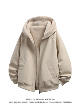 libetter25AW荔枝纹皮座山雕毛加绒连帽棉服休闲男女同款保暖棉衣