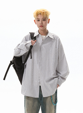 libetter25AW条纹衬衫男长袖薄款痞帅高级感宽松慵懒风大码衬衣