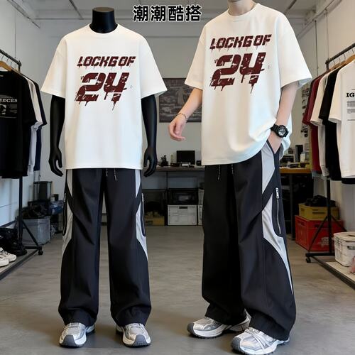 libetter休闲运动套装夏季百搭青少年男高街潮初高中生短袖痞帅