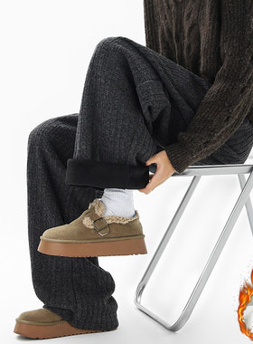 libetter25AW秋冬新款复古条纹卫裤加绒保暖宽松休闲裤