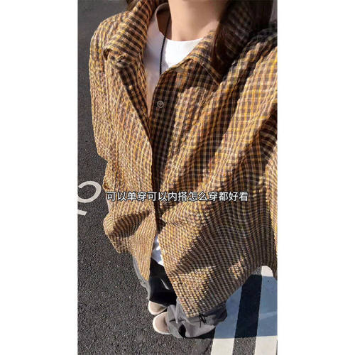 lilbetter25春季情侣款衬衫美式休闲百搭宽松翻领格纹衬衫外套潮