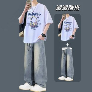 libetter美式短袖t恤男生夏季青少年纯棉潮牌潮流痞帅半袖上衣服