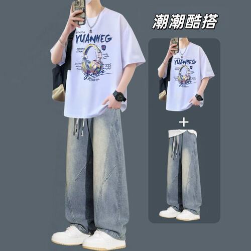 libetter美式短袖t恤男生夏季青少年纯棉潮牌潮流痞帅半袖上衣服