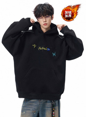 lilbetter25AW宽松连帽衫加绒灰色外套上衣秋冬新款潮牌休闲卫衣