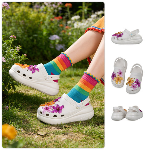 Crocs泡芙装饰Clog厚底洞洞鞋