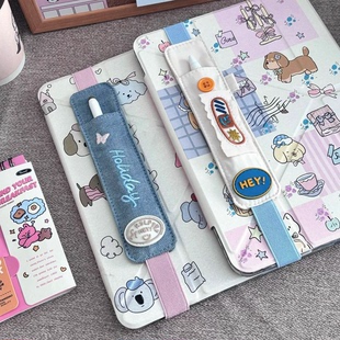 韩系可爱书本松紧绑带式牛仔笔插笔袋夹学生iPad手写笔保护收纳包