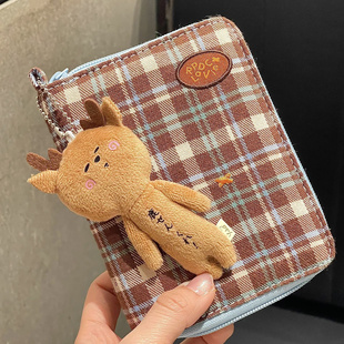 复古格纹帆布旅行护照夹多功能卡包机票身份证件随身票根收纳包