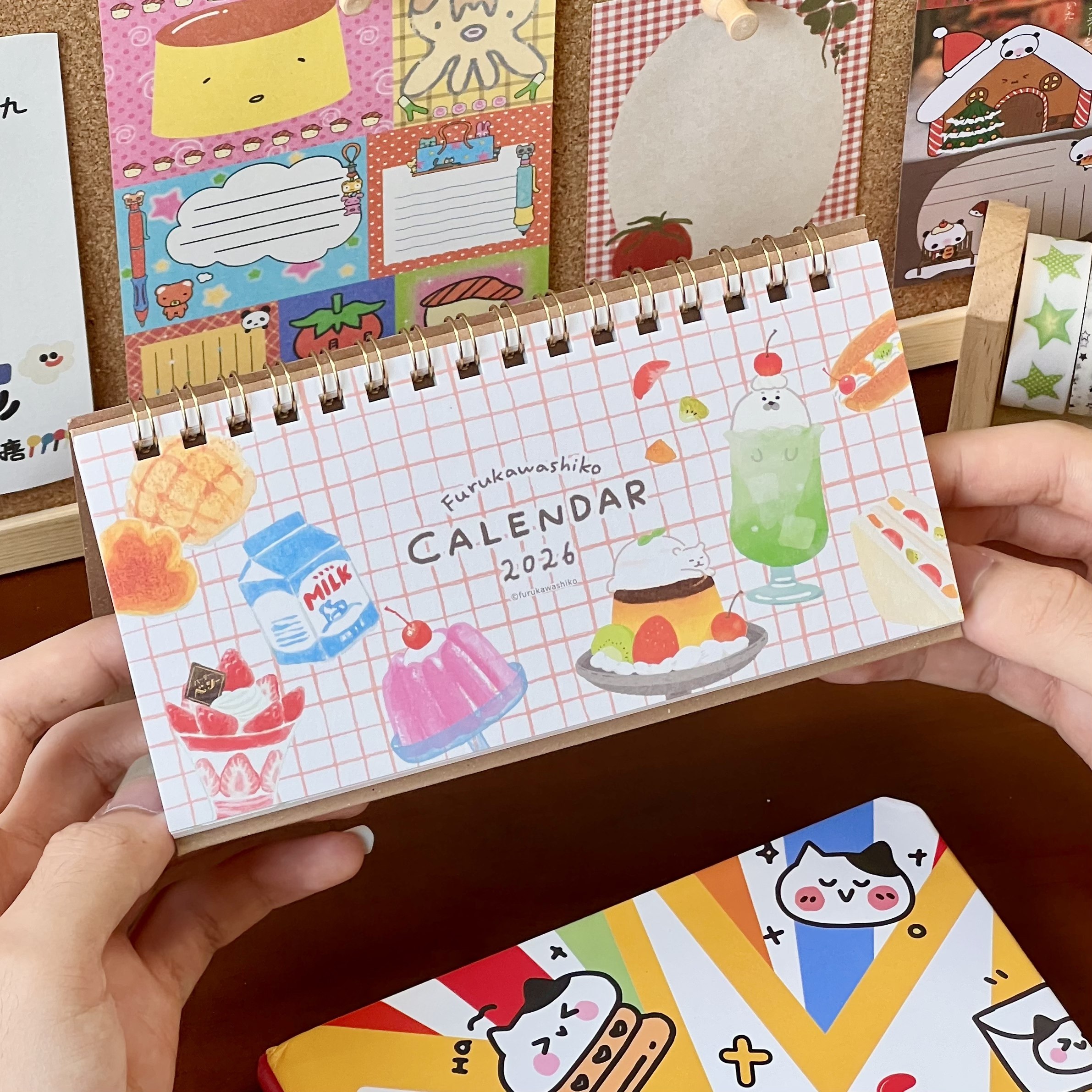 新款2026年日本古川纸工喫茶动物日历台历创意便携风插画手账台历