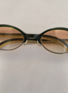 外贸原单小框太阳镜女士时尚墨镜椭圆形猫眼绿色框浅茶色树脂镜片