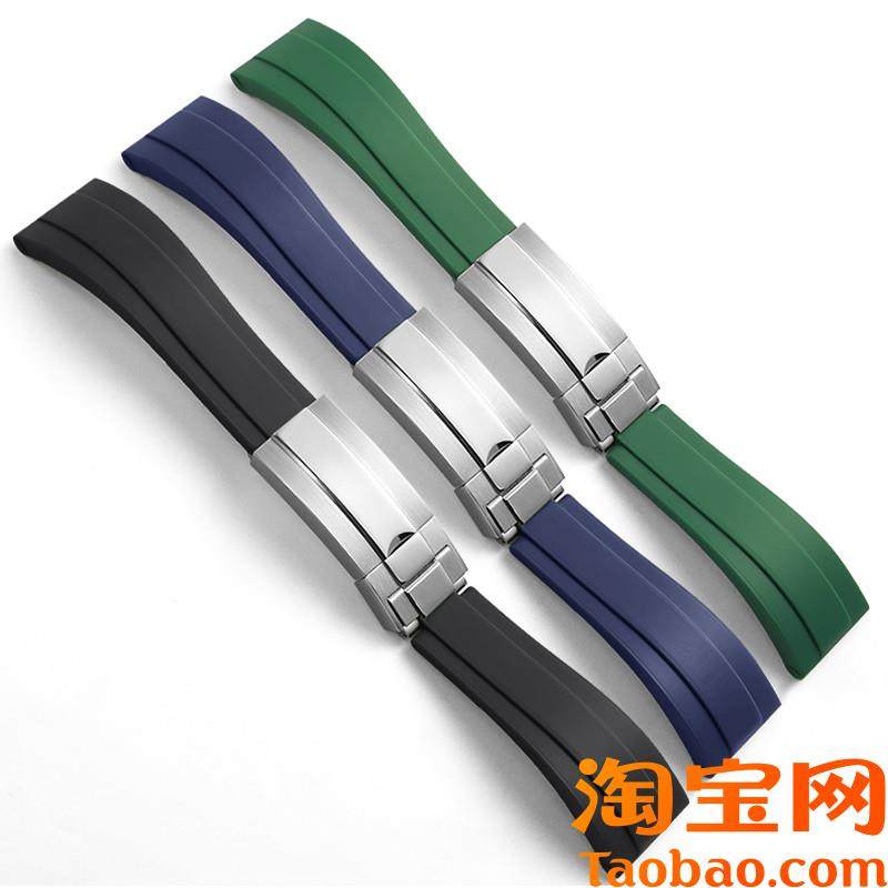 适配劳力士迪通拿黑绿水鬼游艇名仕日志纵航者橡胶手表V带男士20m