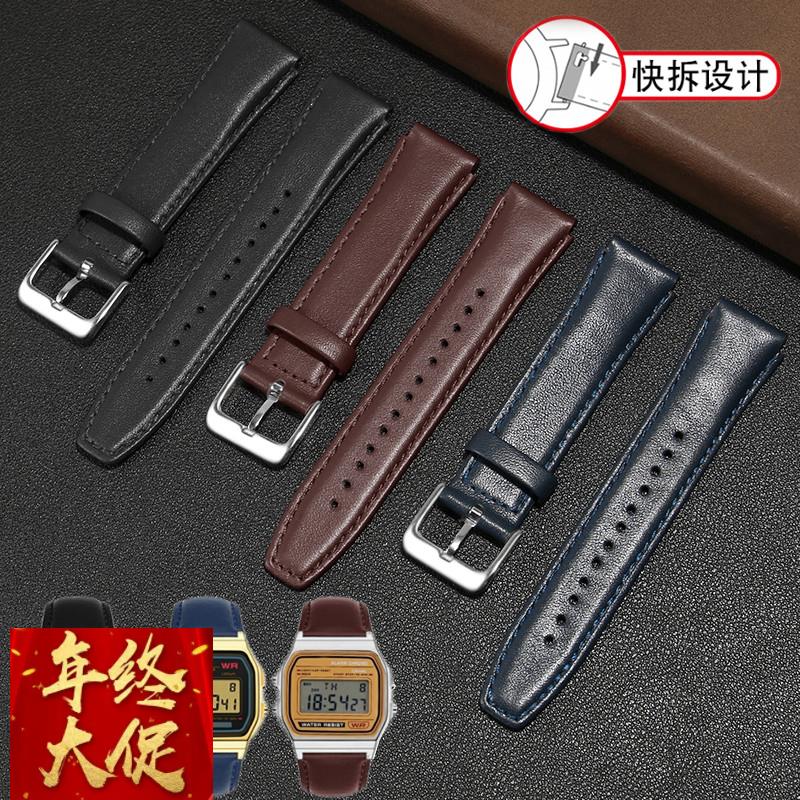 适配原厂卡西欧小方块真皮表带A159W-N1A158WAF-91牛皮表链男女18