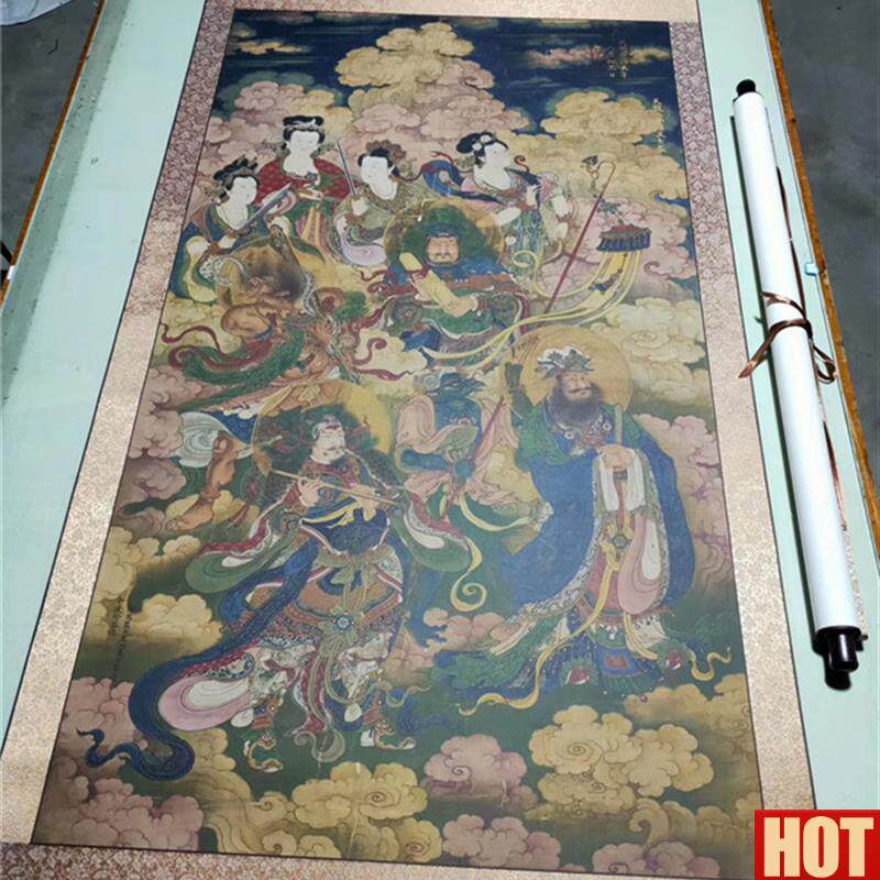 王勤 天龙八部罗义女众仙绢本仿古佛像工笔画临S摹学习装饰画