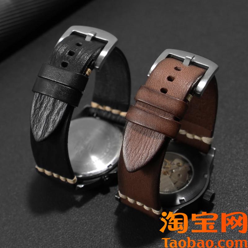 适配美度b舵手表带TV款式经典复古腕表链M049.526真皮手表带配件