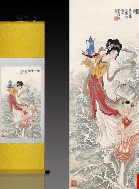 国风字画古典仕女风水挂画m福娃福寿图丝绸画宣纸挂画定制酒店画