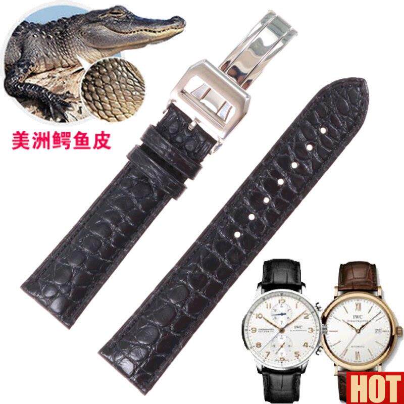 用万国鳄鱼W皮柏涛菲诺七日链葡萄牙蝴蝶扣男表链配件真皮手表带