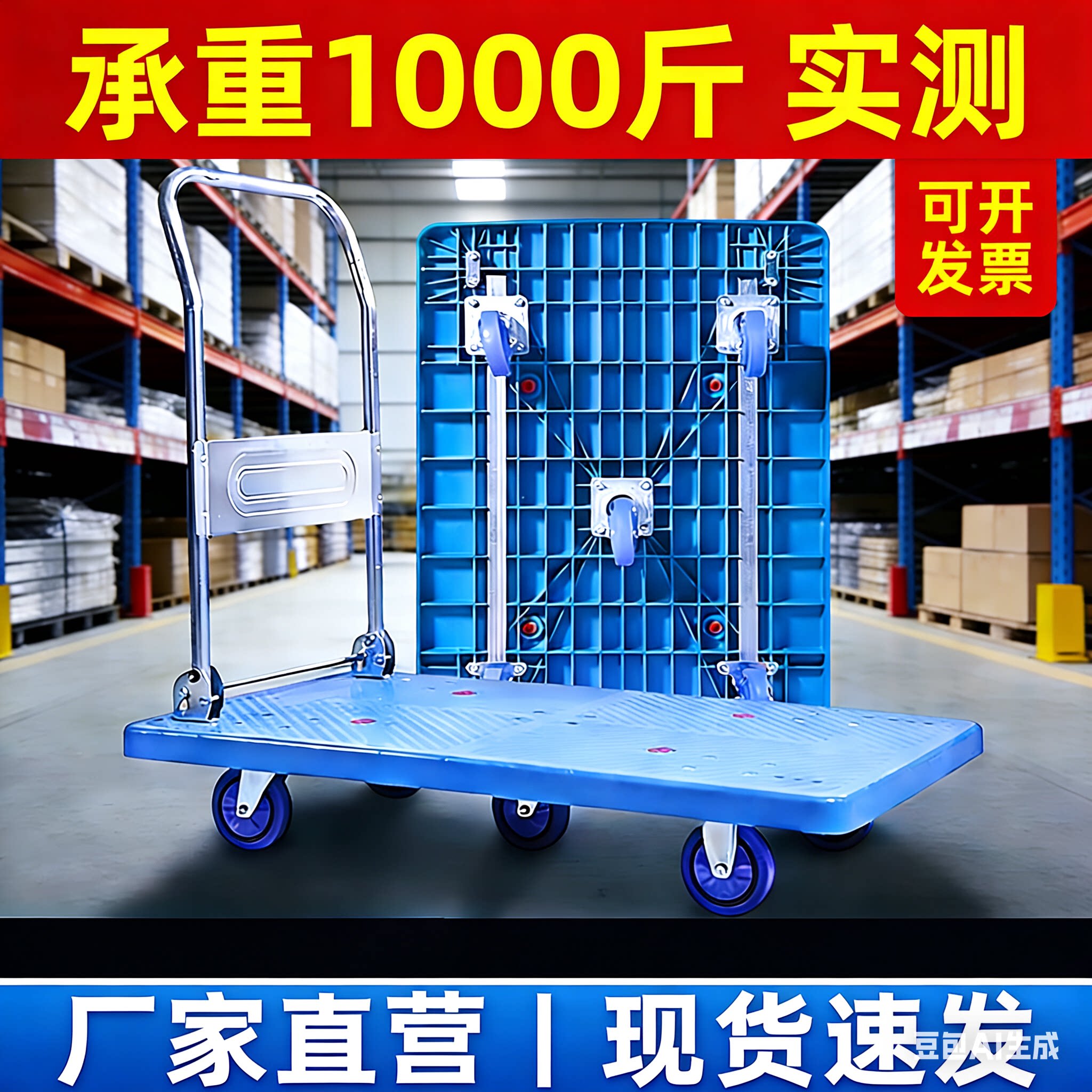 重型推车加厚静音平板手推车五轮拖车折叠便携家用大承重仓库快递