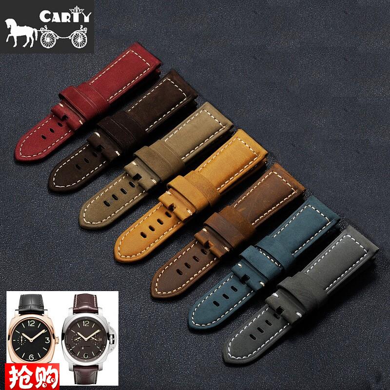 原厂代用通用疯马皮军表表带胖大海绒面加厚222426男粗矿型