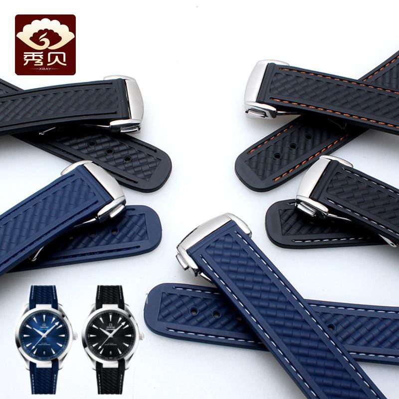 原厂代用欧米茄海马300硅胶手表带AT150米宇宙海洋橡胶蝴蝶扣20mm