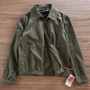 上衣外套潮 春秋水洗纯棉翻领拉链立领夹克男工装 美式 复古2024新款