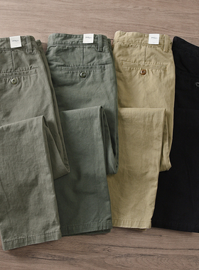 阿美咔叽复古工装休闲裤男春秋chino裤子纯棉宽松美式直筒长裤 潮