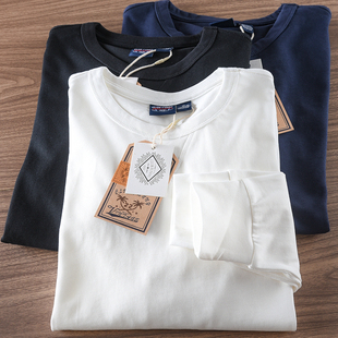 圆领卫衣男 t恤男春秋纯棉纯色白色打底衫 2024新美式 280g重磅长袖