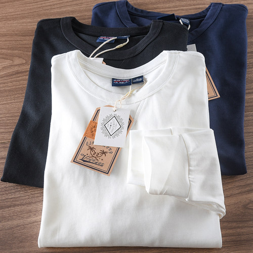 2024新美式280g重磅长袖t恤男春秋纯棉纯色白色打底衫圆领卫衣男