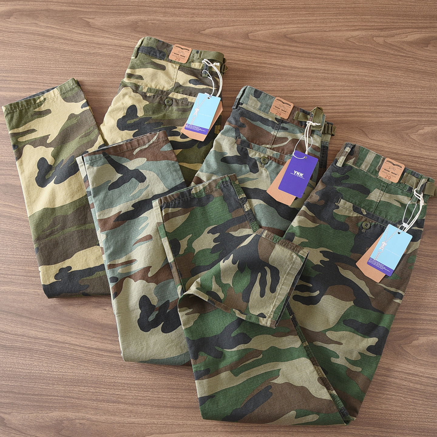 1075秋冬新款迷彩工装裤美式复古阿美咔叽纯棉水洗男士直筒休闲裤