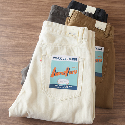 5125秋冬加厚重磅纯棉休闲裤男宽松直筒美式斜纹布潮牌痞帅工装裤