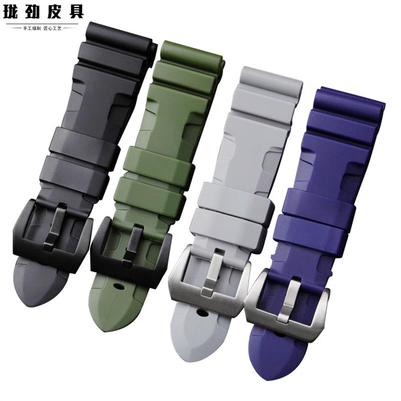 代用珑劲橡胶表带适配PAM4412426MM胖大海防水防汗男军表橡胶表