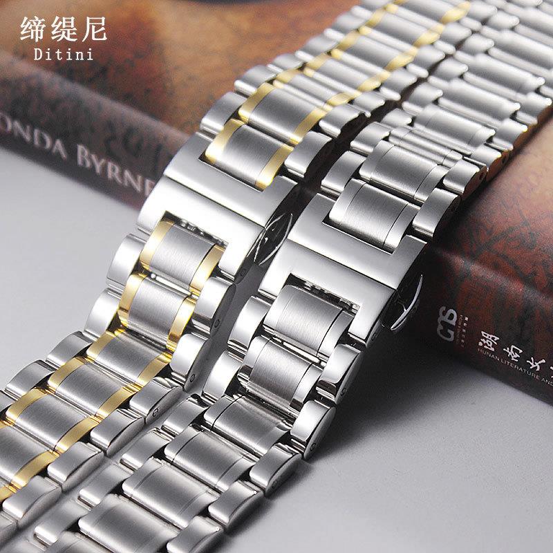 适用RUNOSD斯诺威登不锈钢精钢手表带男女蝴N蝶扣款手表表链20mm