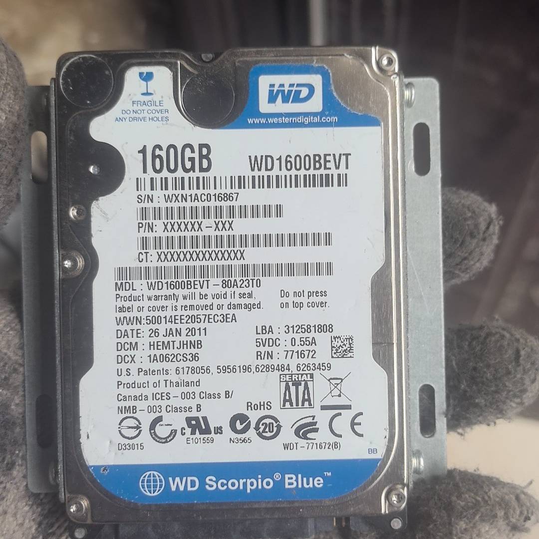 询价购-西数蓝盘160G笔记本硬盘,型号WD1600BEVT