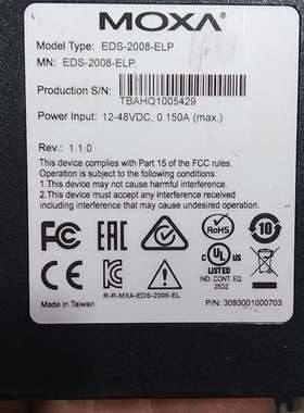 询价购-MOXA工业交换机，EDS-2008-ELP，8口交换机