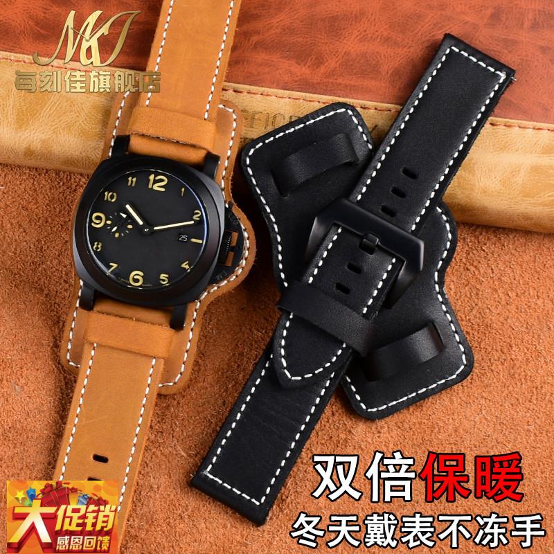 原装适配沛纳海Panerai托盘腕带真皮表带2224mm胖大海牛皮粗犷表