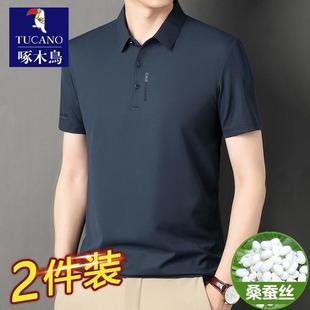 翻领半袖 啄木鸟男士 夏季 短袖 冰丝纯色休闲体恤男 t恤桑蚕丝polo衫
