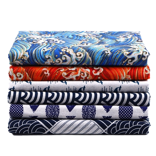 和风印花棉麻加厚日式民族布料粗麻布面料沙发抱枕靠垫桌布几何布