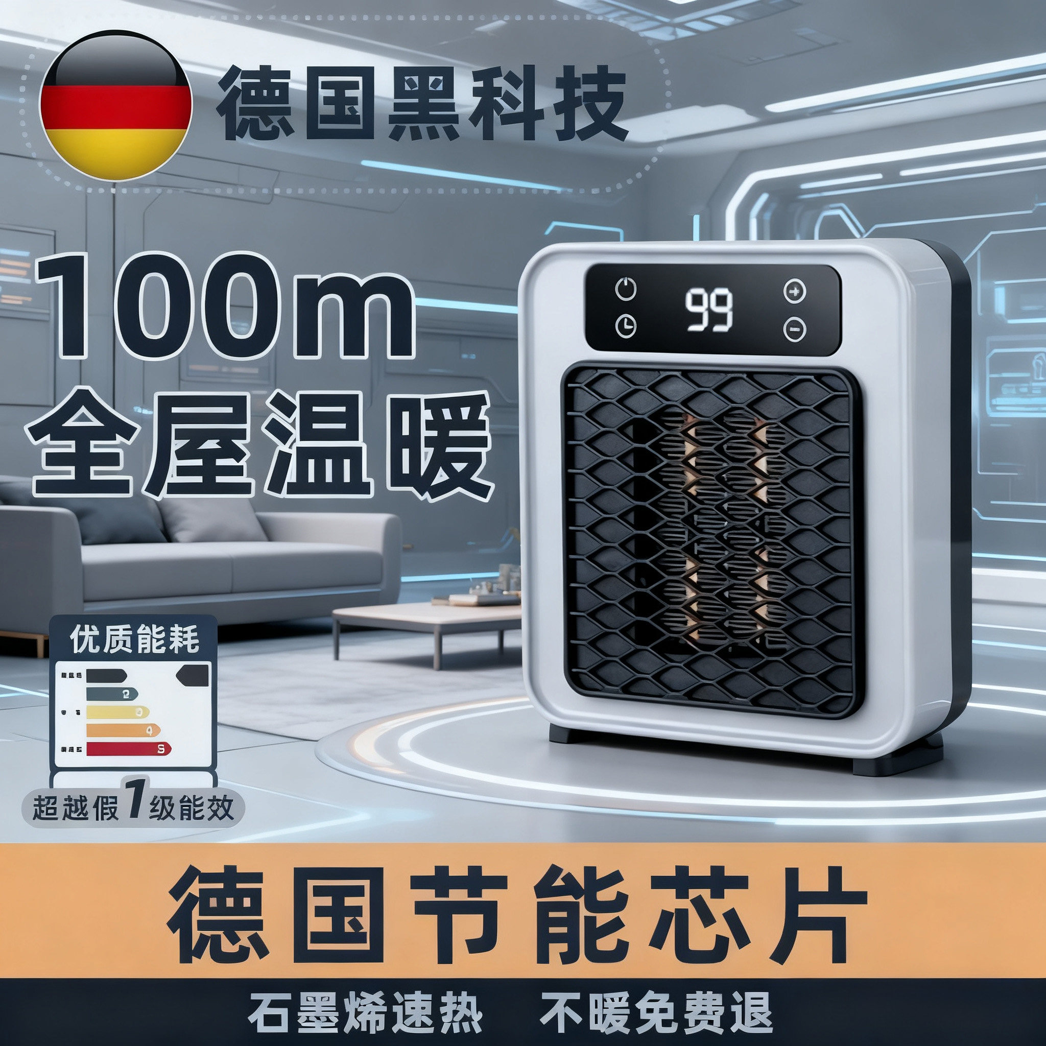 德国黑科技石墨烯暖风机小型家用壁挂式节能省电桌面小太阳取暖器
