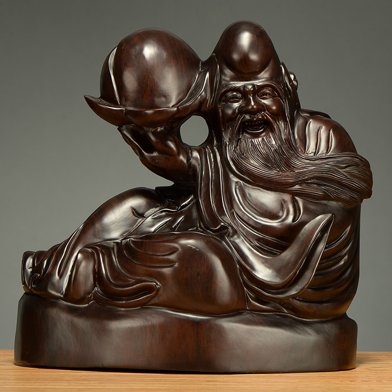 雕刻寿星公摆件红木生日礼品黑檀