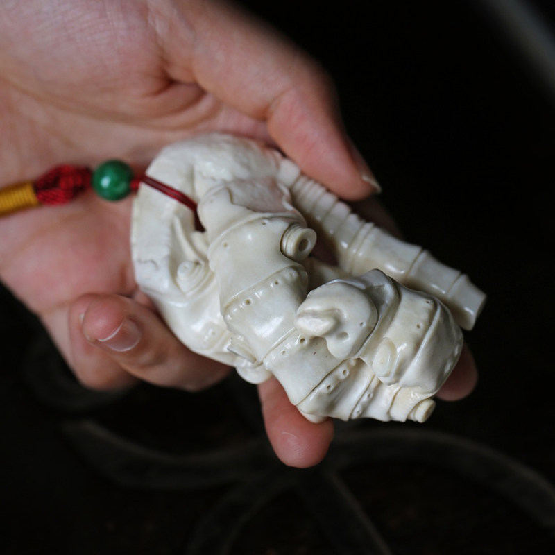 鹿角节节高升手把件男士文玩盘玩竹节手工雕刻摆件挂件盘玩竹送礼