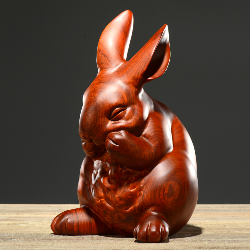 手工精雕兔子花梨木中式