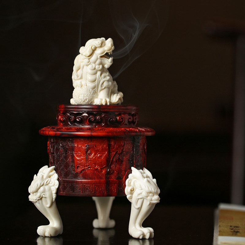 小叶紫檀瑞狮戏球香炉盘香炉大号熏香炉家用室内檀香炉香薰炉摆件