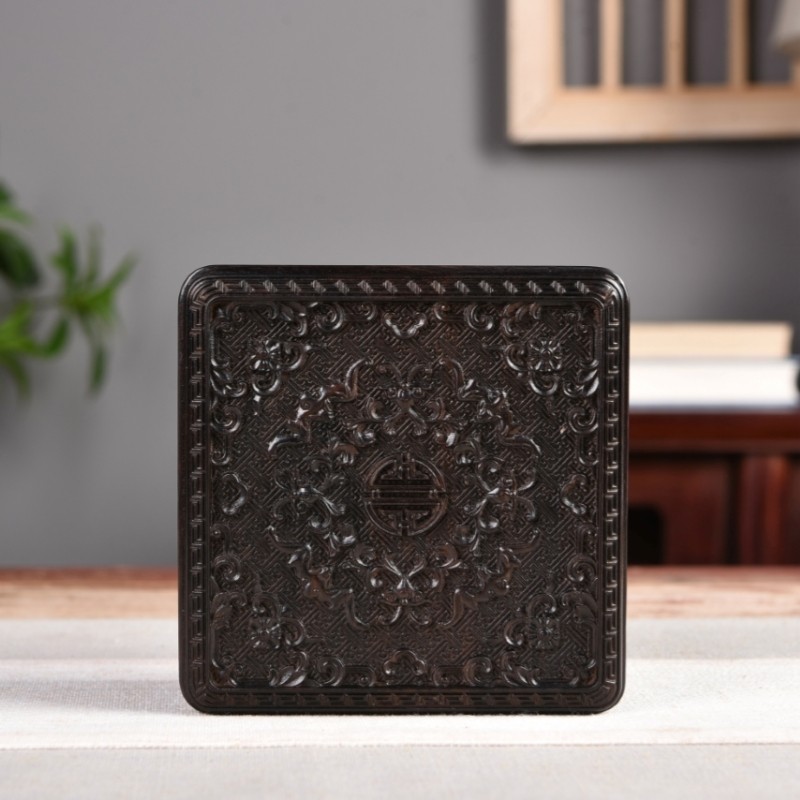 紫光檀满雕故宫复刻万寿无疆回纹盒红木四方首饰盒实木收纳盒文盒